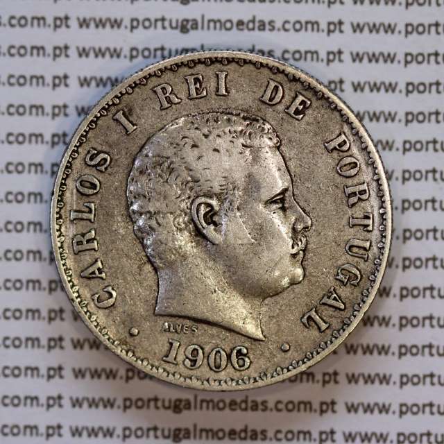 Portugal, silver coin of 500 réis 1906 of D. Carlos I, (VF), World Coins Portugal KM 535