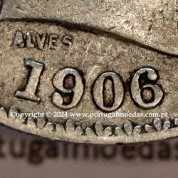 500 réis 1906 prata D. Carlos I, cinco tostões prata 1906 reinado D. Carlos I, (MBC), World Coins Portugal KM 535