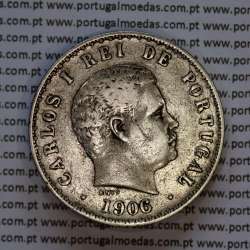 500 réis 1906 prata D. Carlos I, cinco tostões prata 1906 reinado D. Carlos I, (MBC), World Coins Portugal KM 535