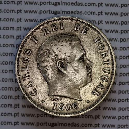 Portugal, silver coin of 500 réis 1906 of D. Carlos I, (VF), World Coins Portugal KM 535