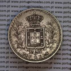 500 réis 1906 prata D. Carlos I, cinco tostões prata 1906 reinado D. Carlos I, (MBC), World Coins Portugal KM 535