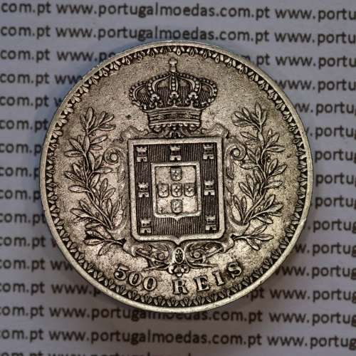500 réis 1906 prata D. Carlos I, cinco tostões prata 1906 reinado D. Carlos I, (MBC), World Coins Portugal KM 535