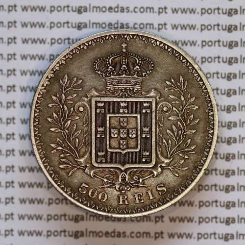 500 réis 1907 prata D. Carlos I, cinco tostões prata 1907 reinado D. Carlos I, (MBC+), World Coins Portugal KM 535
