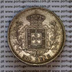 500 réis 1907 prata D. Carlos I, cinco tostões prata 1907 reinado D. Carlos I, (MBC), World Coins Portugal KM 535