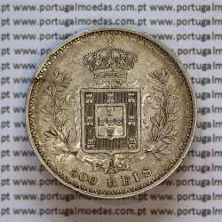 500 réis 1907 prata D. Carlos I, cinco tostões prata 1907 reinado D. Carlos I, (MBC+), World Coins Portugal KM 535