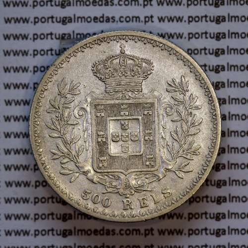 500 réis 1907 prata D. Carlos I, cinco tostões prata 1907 reinado D. Carlos I, (MBC), World Coins Portugal KM 535