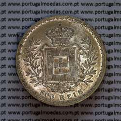 500 réis 1908 prata D. Carlos I, cinco tostões prata 1908 reinado D. Carlos I, (Bela-), World Coins Portugal KM 535