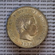 500 réis 1908 prata D. Carlos I, cinco tostões prata 1908 reinado D. Carlos I, (Bela-), World Coins Portugal KM 535
