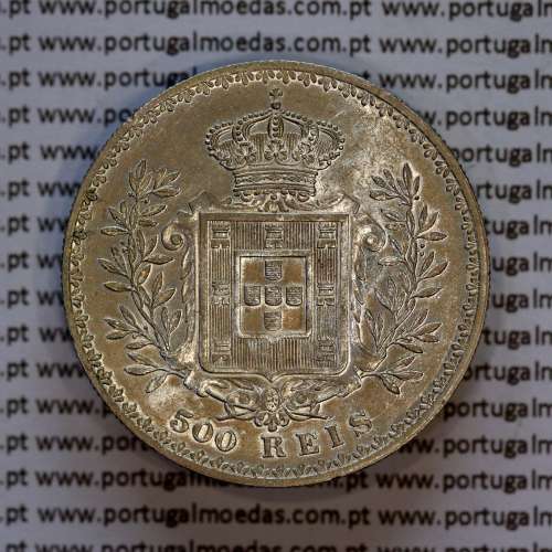 500 réis 1908 prata D. Carlos I, cinco tostões prata 1908 reinado D. Carlos I, (Bela-), World Coins Portugal KM 535