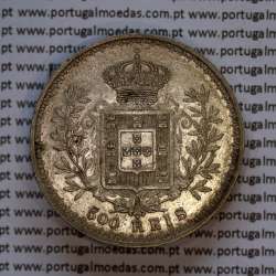 500 réis 1908 prata D. Carlos I, cinco tostões prata 1908 reinado D. Carlos I, (MBC+), World Coins Portugal KM 535