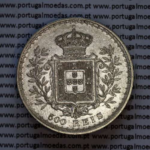500 réis 1908 prata D. Carlos I, cinco tostões prata 1908 reinado D. Carlos I, (MBC+), World Coins Portugal KM 535