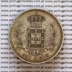500 réis 1908 prata D. Carlos I, cinco tostões prata 1908 reinado D. Carlos I, (MBC+), World Coins Portugal KM 535