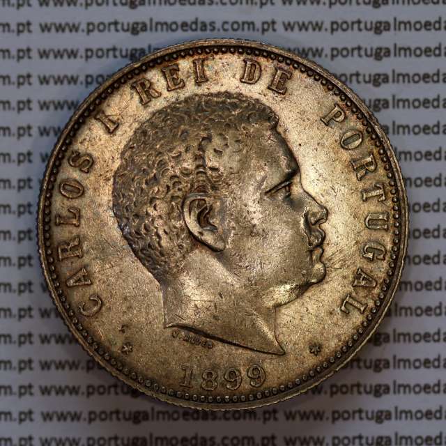1000 réis 1899 prata D. Carlos I, dez tostões prata 1899 reinado D. Carlos I, (MBC+/Bela-), World Coins Portugal KM 540