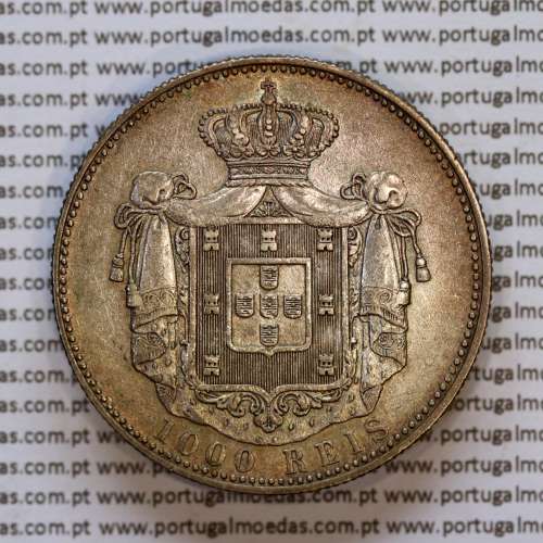 1000 réis 1899 prata D. Carlos I, dez tostões prata 1899 reinado D. Carlos I, (MBC+/Bela-), World Coins Portugal KM 540
