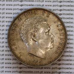 1000 réis 1899 prata D. Carlos I, dez tostões prata 1899 reinado D. Carlos I, (MBC+/Bela-), World Coins Portugal KM 540