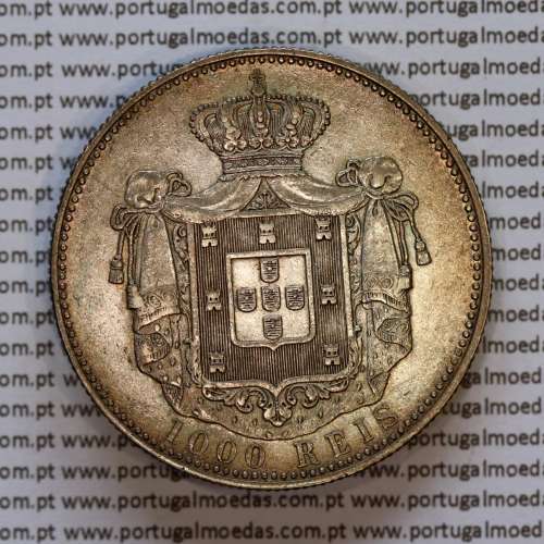 1000 réis 1899 prata D. Carlos I, dez tostões prata 1899 reinado D. Carlos I, (MBC+/Bela-), World Coins Portugal KM 540