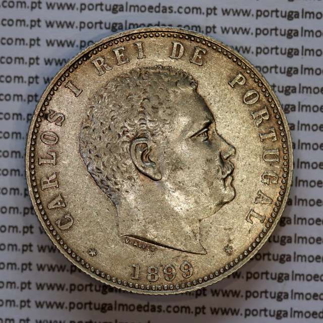 1000 réis 1899 prata D. Carlos I, dez tostões prata 1899 reinado D. Carlos I, (MBC+/Bela-), World Coins Portugal KM 540