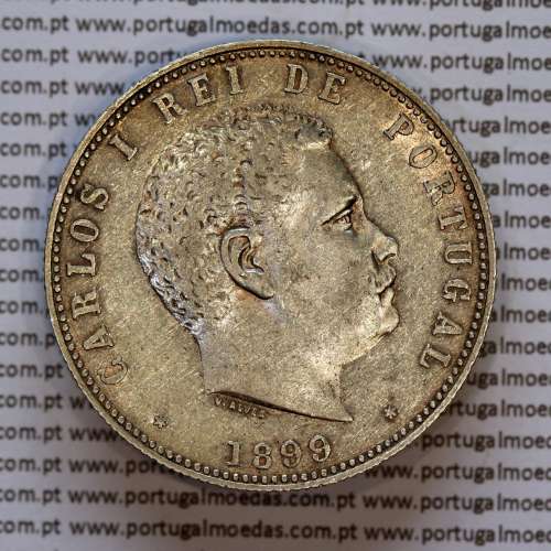 1000 réis 1899 prata D. Carlos I, dez tostões prata 1899 reinado D. Carlos I, (MBC+/Bela-), World Coins Portugal KM 540