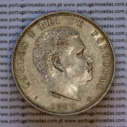 Portugal, silver coin of 1000 réis 1899 of D. Carlos I, (VF+), World Coins Portugal KM 540