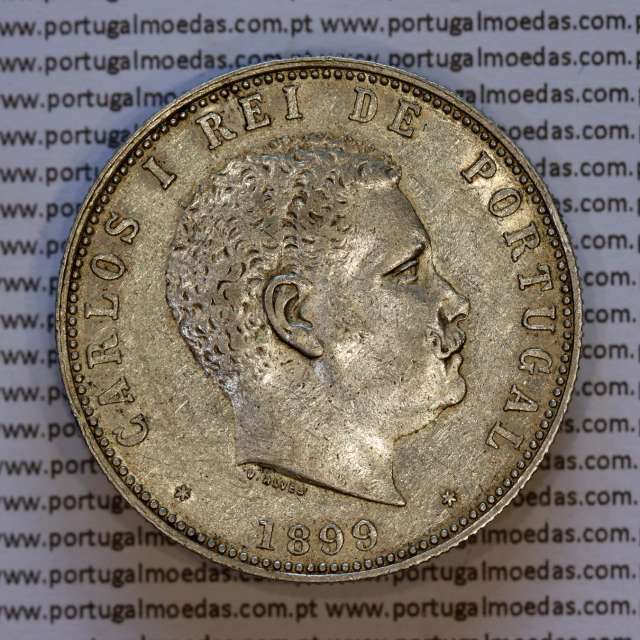1000 réis 1899 prata D. Carlos I, dez tostões prata 1899 reinado D. Carlos I, (MBC+), World Coins Portugal KM 540