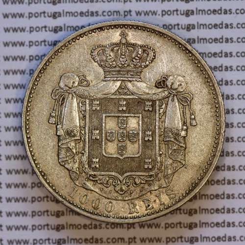 1000 réis 1899 prata D. Carlos I, dez tostões prata 1899 reinado D. Carlos I, (MBC+), World Coins Portugal KM 540