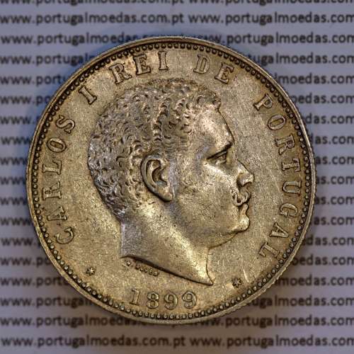 1000 réis 1899 prata D. Carlos I, dez tostões prata 1899 reinado D. Carlos I, (MBC+), World Coins Portugal KM 540
