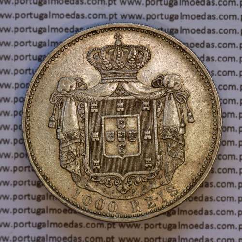 1000 réis 1899 prata D. Carlos I, dez tostões prata 1899 reinado D. Carlos I, (MBC+), World Coins Portugal KM 540