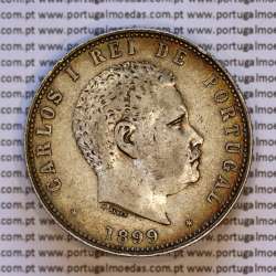 1000 réis 1899 prata D. Carlos I, dez tostões prata 1899 reinado D. Carlos I, (MBC+), World Coins Portugal KM 540