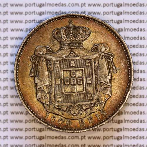 1000 réis 1899 prata D. Carlos I, dez tostões prata 1899 reinado D. Carlos I, (MBC+), World Coins Portugal KM 540