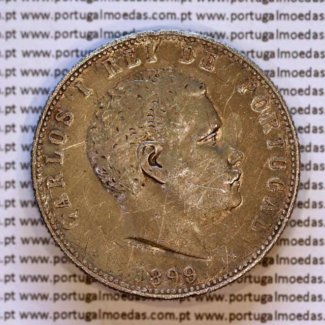 1000 réis 1899 prata D. Carlos I, dez tostões prata 1899 reinado D. Carlos I, (BC+/MBC-), World Coins Portugal KM 540