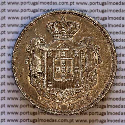1000 réis 1899 prata D. Carlos I, dez tostões prata 1899 reinado D. Carlos I, (BC+/MBC-), World Coins Portugal KM 540