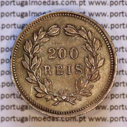 200 réis 1892 prata D. Carlos I, variante cunho com algarismo "1" retocado e "P" Fechado na legenda "PORTUGAL", KM 534