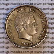 200 réis 1892 prata D. Carlos I, variante cunho com algarismo "1" retocado e "P" Fechado na legenda "PORTUGAL", KM 534