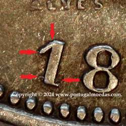 Portugal, silver coin of 200 réis 1892 of D. Carlos I, Variant of the number "1" retouched, (VF/XF), World Coins Portugal KM534