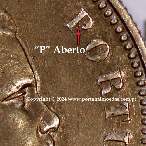 200 réis 1892 prata D. Carlos I, variante cunho com "P" Aberto na legenda "PORTUGAL", World Coins Portugal KM 534