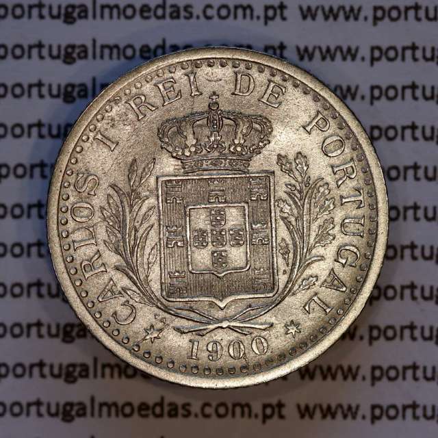 100 réis 1900 Cupro-Níquel D. Carlos I, tostão cuproníquel 1900 reinado D. Carlos I, (MBC+/Bela), World Coins Portugal KM 546
