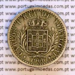 100 réis 1900 Cupro-Níquel D. Carlos I, tostão cuproníquel 1900 reinado D. Carlos I, (MBC+), World Coins Portugal KM 546