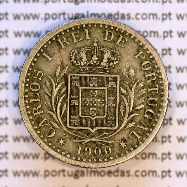 100 réis 1900 Cupro-Níquel D. Carlos I, tostão cuproníquel 1900 reinado D. Carlos I, (MBC+), World Coins Portugal KM 546