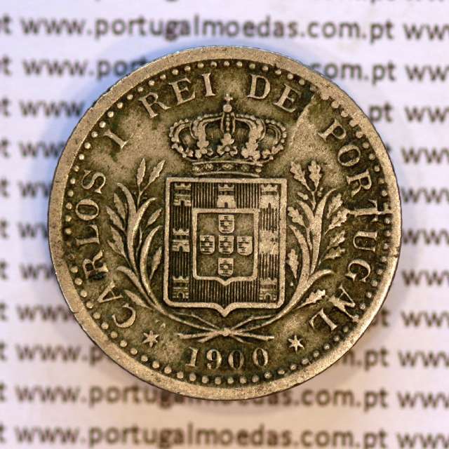 100 réis 1900 Cupro-Níquel D. Carlos I, tostão cuproníquel 1900 reinado D. Carlos I, (MBC), World Coins Portugal KM 546