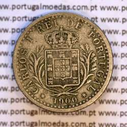 100 réis 1900 Cupro-Níquel D. Carlos I, tostão cuproníquel 1900 reinado D. Carlos I, (MBC-), World Coins Portugal KM 546