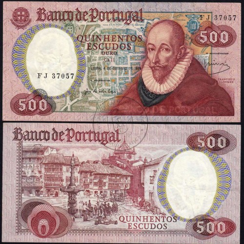 500 Escudos 1979 Francisco Sanches 04/10/1979, 500$00 Quinhentos Escudos 04/10/1979 Chapa:11 Banco de Portugal, (PC), Pick 177a