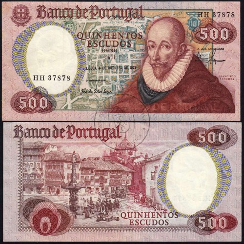 500 Escudos 1979 Francisco Sanches 04/10/1979, 500$00 Quinhentos Escudos 04/10/1979 Chapa:11 Banco de Portugal, (PC), Pick 177a