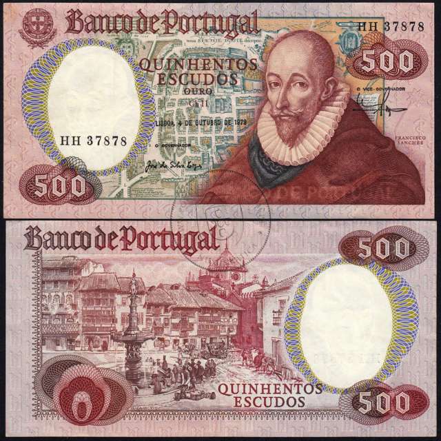 500 Escudos Francisco Sanches 04.10.1979, Quinhentos Escudos 4 outubro 1979 Plate 11 - Bank of Portugal, (PC), Pick 177a