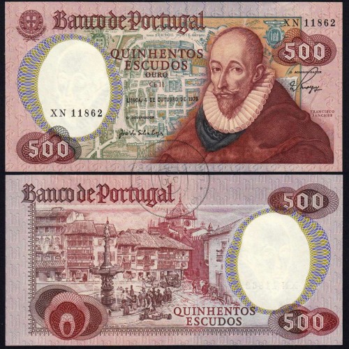 500 Escudos 1979 Francisco Sanches 04/10/1979, 500$00 Quinhentos Escudos 04/10/1979 Chapa:11 Banco de Portugal, (QNC), Pick 177a