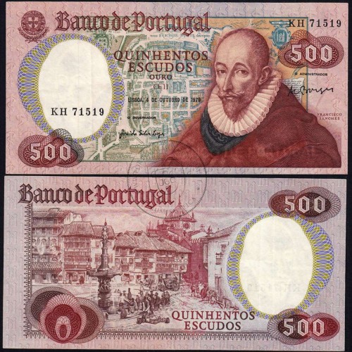 500 Escudos Francisco Sanches 04.10.1979, Quinhentos Escudos 4 outubro 1979 Plate 11 - Bank of Portugal, (PC), Pick 177a