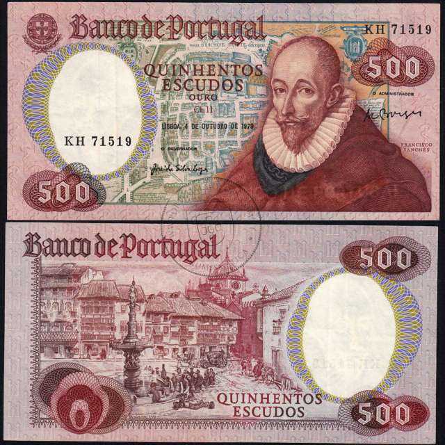 500 Escudos Francisco Sanches 04.10.1979, Quinhentos Escudos 4 outubro 1979 Plate 11 - Bank of Portugal, (PC), Pick 177a