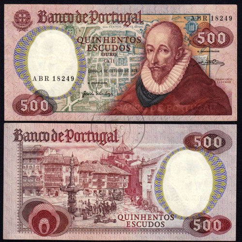 500 Escudos 1979 Francisco Sanches 04/10/1979, 500$00 Quinhentos Escudos 04/10/1979 Chapa:11 Banco de Portugal, (QNC), Pick 177a