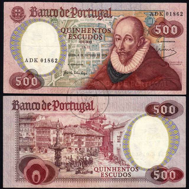 500 Escudos 1979 Francisco Sanches 04/10/1979, 500$00 Quinhentos Escudos 04/10/1979 Chapa:11 Banco de Portugal, (C), Pick 177a