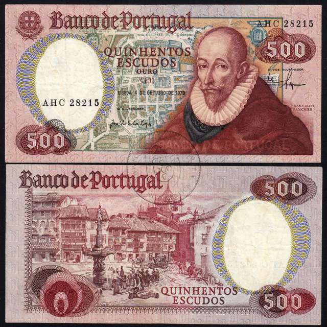 500 Escudos Francisco Sanches 04.10.1979, Quinhentos Escudos 4 outubro 1979 Plate 11 - Bank of Portugal, (C), Pick 177a
