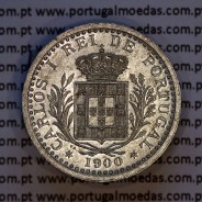 Ensaio de 100 réis 1900 alumínio eixo vertical e bordo liso, Ensaio Monetário do reinado de D. Carlos I, Muito Raro, (Soberba)